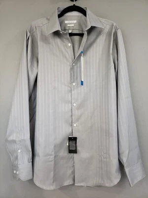 NUEVA Camisa de Vestir Ajustada Perry Ellis Portafolio Hombres Talla 16 - 34/35 Gris Cemento Foto 1 de 4