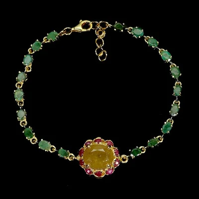 925 Sterling Silver Bracelet Oval Yellow Sapphire 11x9mm Gemstone Jewelry 7.5in - Image 1 of 4