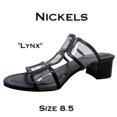 Nickels LYNX Sandalias Mules 8.5 Negro Ventana Retro Mod Años 60 Vibe Bloque Deslizante Foto 1 de 4