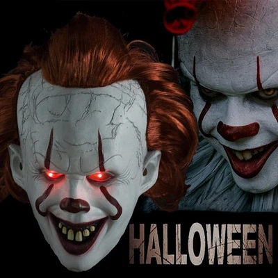 Halloween Horror Maske Latex Pennywise Maske & Licht für Halloween Party Kostüm - Bild 1 von 4