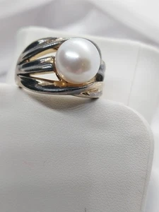 Vintage FP China Sterling Silver Gold Clad Ring 7.0Gr Sz9 Mobe Pearl 12mm - Picture 1 of 6