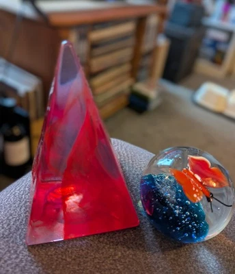 Two Caithness Paperweights - Red Pyramid And Globe Butterfly - Image 1 of 4