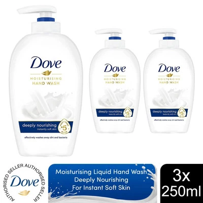 Dove Moisturising Hand Wash, Deeply Nourishing Instantly Soft Skin, 3x250ml - Image 1 of 4