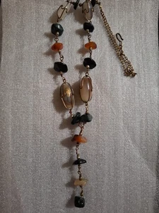 Gorgeous Vtg. Agate Stone Necklace w/Agate Pendant~22" Long~Hook Closure~#4082 - Picture 1 of 6