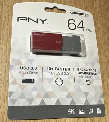 NEW/SEALED PNY USB 3.0 64GB Flash Drive P-FD64GELEDGE-GE Red/Gray 4K Ultra HD - Image 1 of 2