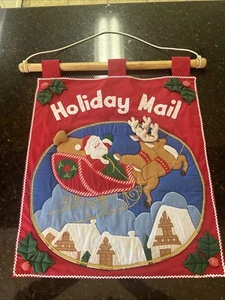 Christmas Fabric Wall Hanging Holiday Mail Vintage Santa Sleigh Decoration - Picture 1 of 8