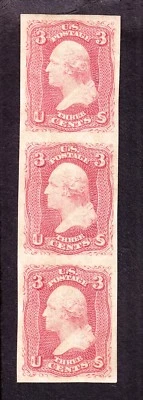 US 65P5 3c Washington Strip of 3 Proof on Stamp Paper XF NG SCV $1500 - Image 1 of 2