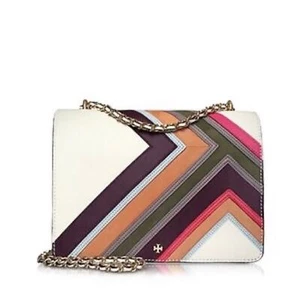 Tory Burch Robinson Striped Saffiano Leather White Crossbody Shoulder Bag NWOT - Picture 1 of 14