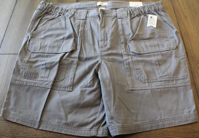 Shorts cargo Croft & Barrow grande e alto cinza elástico lateral curto tamanho 46 MSRP $42 - Imagem 1 de 4