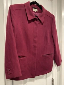 VTG L.L. Bean Cashmere Wool Lined Wine Blazer Pea Coat Button Down 80s Size 14P - Picture 1 of 11