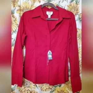 Talbots Red Stretch Wrinkle Resistant Button Down Tailored Dress Blouse Size 8 - Picture 1 of 3