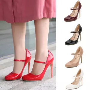 Zapatos de tacón de aguja rojos con correa en T para hombre talla 35-46 - Imagen 1 de 29