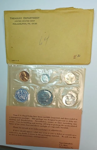 1964 US 5 Coin Proof Set Complete w/ OGP Cover
