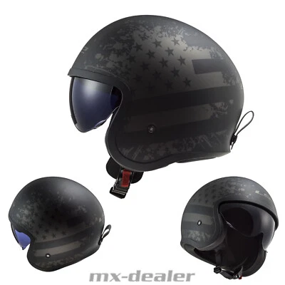 LS2 OF599 Spitfire II Black Flag Matt Motorrad Helm Jethelm Sonnenblende Urban - Bild 1 von 4