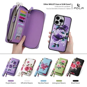 For iPhone 17/16/15/14/13/12/11 Handbag Floral Wallet Magnetic Case with Strap - Picture 1 of 50