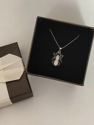 Collana Donna Argento 925 Charm Ciondolo Spider Zirconi Black And Silver - Immagine 1 di 4