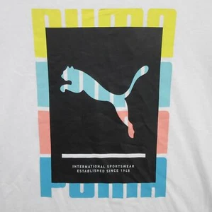 PUMA Mens Shirt Large Pullover Crew Neck White Summer Court Graphic Tee New - Picture 1 of 12