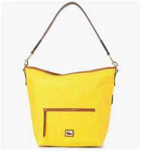 NWT $198 DOONEY AND BOURKE Nylon Hobo Shoulder Tote Yellow Brown - Picture 1 of 10