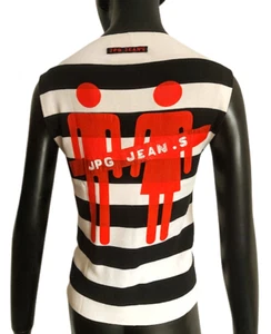 ❤️JEAN PAUL GAULTIER Sleveless shirt striped JPG Jeans print,only one in ebay! - Picture 1 of 8
