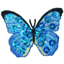 Mini Blue Butterfly Applique Patch - Sequin Bug Badge 1.5" (Iron on)