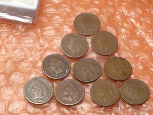 Indian Head Cents 1880's & 1890's ALL DIFFERENT FULL DATES 10 coins Total - Picture 1 of 5