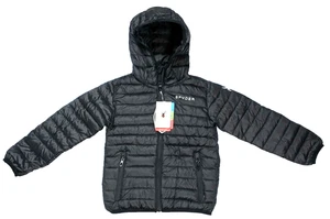 Spyder Hooded Puffer Jacket Black Full Zip Youth Size 7 Retail $119 New w/Tags - Picture 1 of 13