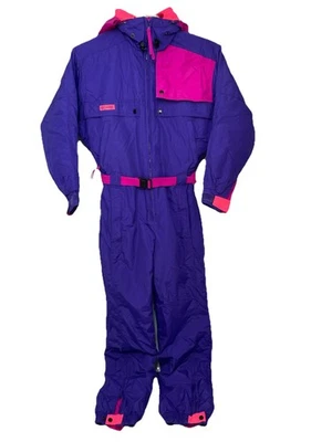 复古 Columbia 径向袖连体女式滑雪服 M 紫色 Fuchsia 热粉色  — 第 1/4 张图片