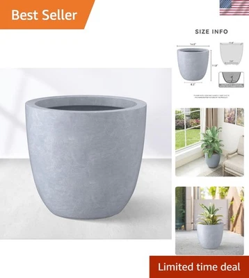 Stylish 14" Gray Concrete Planter with Drainage - Perfect for Home & Patio - Image 1 of 4
