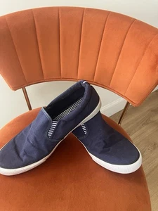 Men's Navy Canvas Slip on Boat Deck Shoes UK Size 10 By TU - Picture 1 of 7
