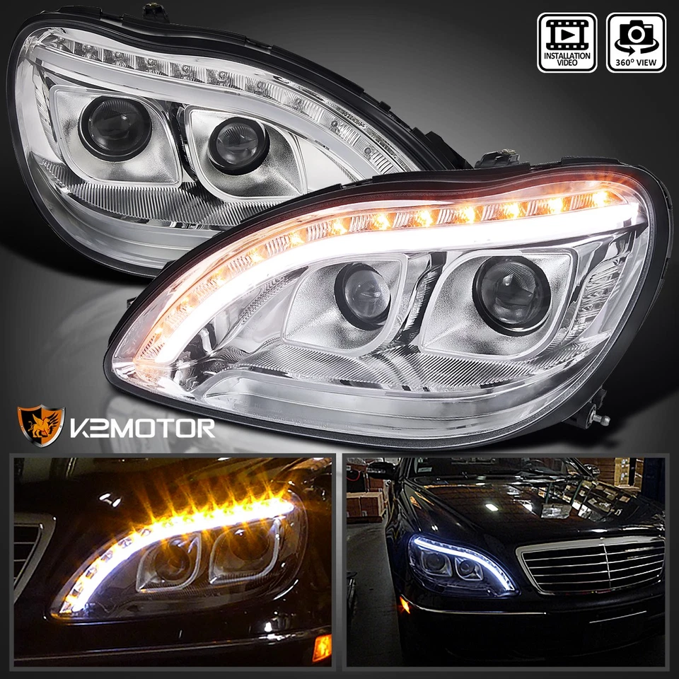 Fits 1998-2006 Mercedes Benz W220 S-Class Upper LED Signal Projector Headlights Foto 1 de 4