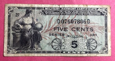 1951  US MPC Military Payment Certificate Series 481 5 Cents - Image 1 of 2