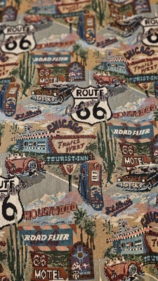 1 1/3  yds 54" wide Route 66 Americana Heavy Tapestry Upholstery Fabric - Image 1 of 2