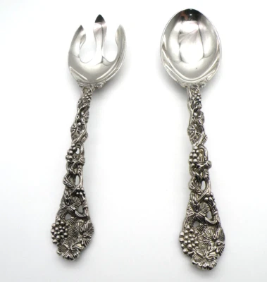 Vintage GODINGER 10.5" Silverplated Serving Spoon & Fork Set 3D Grapevine Design - Image 1 of 4