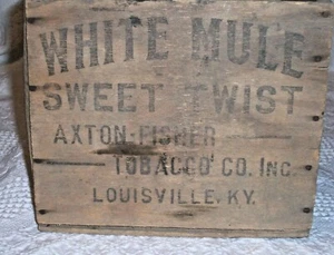 (A105) VINTAGE -  WHITE MULE SWEET TWIST WOODEN TOBACCO BOX - Picture 1 of 6