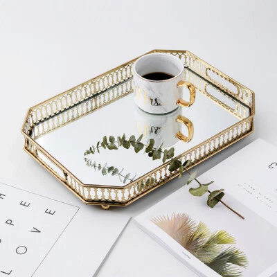 Fragrance Perfume Display Tray Mirror Glass Tray Vanity Organizer Trinket Storag - Image 1 of 4