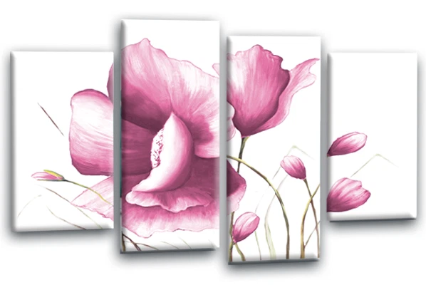 Floral Wall Art Picture Pink White Grey Flower Painting Canvas Split Panel