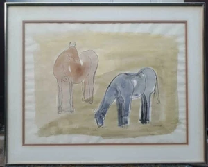 ANNA SCHIAVINA 1917-2014 NY ORIGINAL ABSTRACT HORSES WATERCOLOR SIGNED PAINTING - Picture 1 of 5