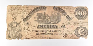 1864 $100 Confederate States Of America T-13 Large Note *8608 - Picture 1 of 3