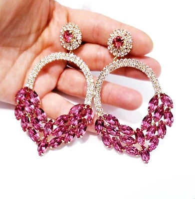 Pendientes de araña colgantes CLIP 4 pulgadas rosa estrás concurso graduación Foto 1 de 4