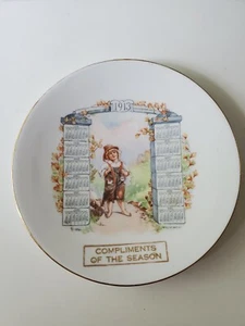 1913 FARMER SCHOOL BOY Advertising Calendar Souvenir Plate Autumn fall 7" Antiq - Picture 1 of 4