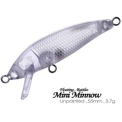 20PCS 5.5CM 3.7G Floating Rattle Minnow Unpainted Bait Blank Fishing Lure Model - Image 1 of 4
