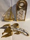 Lot Of 3 Vintage Boat Banana Roulete 24K Gold Plated Austrian Crystals Art Decor