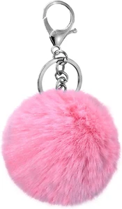 Cute Faux Rabbit Fur Ball Pom Pom Keychain Car Key Ring Handbag Tote Bag Pendant - Picture 1 of 5