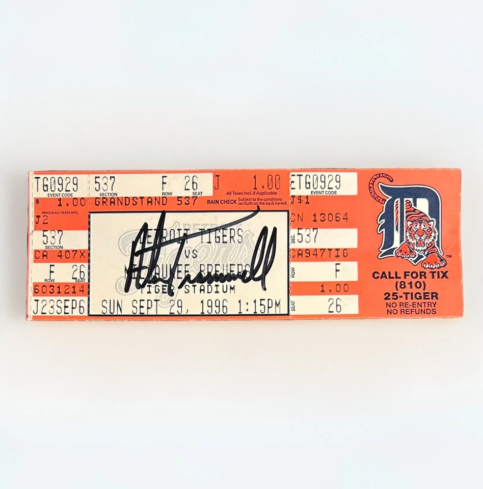 Alan Trammell SIGNED Detroit Tigers Final Game Ticket 1996 HOF Auto w/ JSA COA - Image 1 of 3