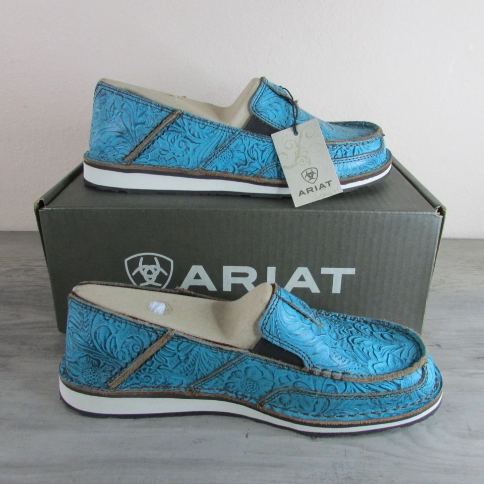 Size 6 Ariat Cruiser Brushed Turquoise Floral Emboss Slip-On Shoes