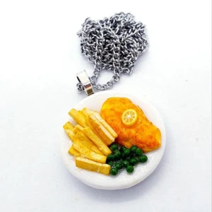 Unique FISH & CHIPS NECKLACE mini MINIATURE dinner FOOD JEWELLERY gift boxed - Picture 1 of 1