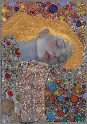 Dibujo original A4 136GK ilustraciones medios mixtos mujer dormida inspirada en Klimt Foto 1 de 4