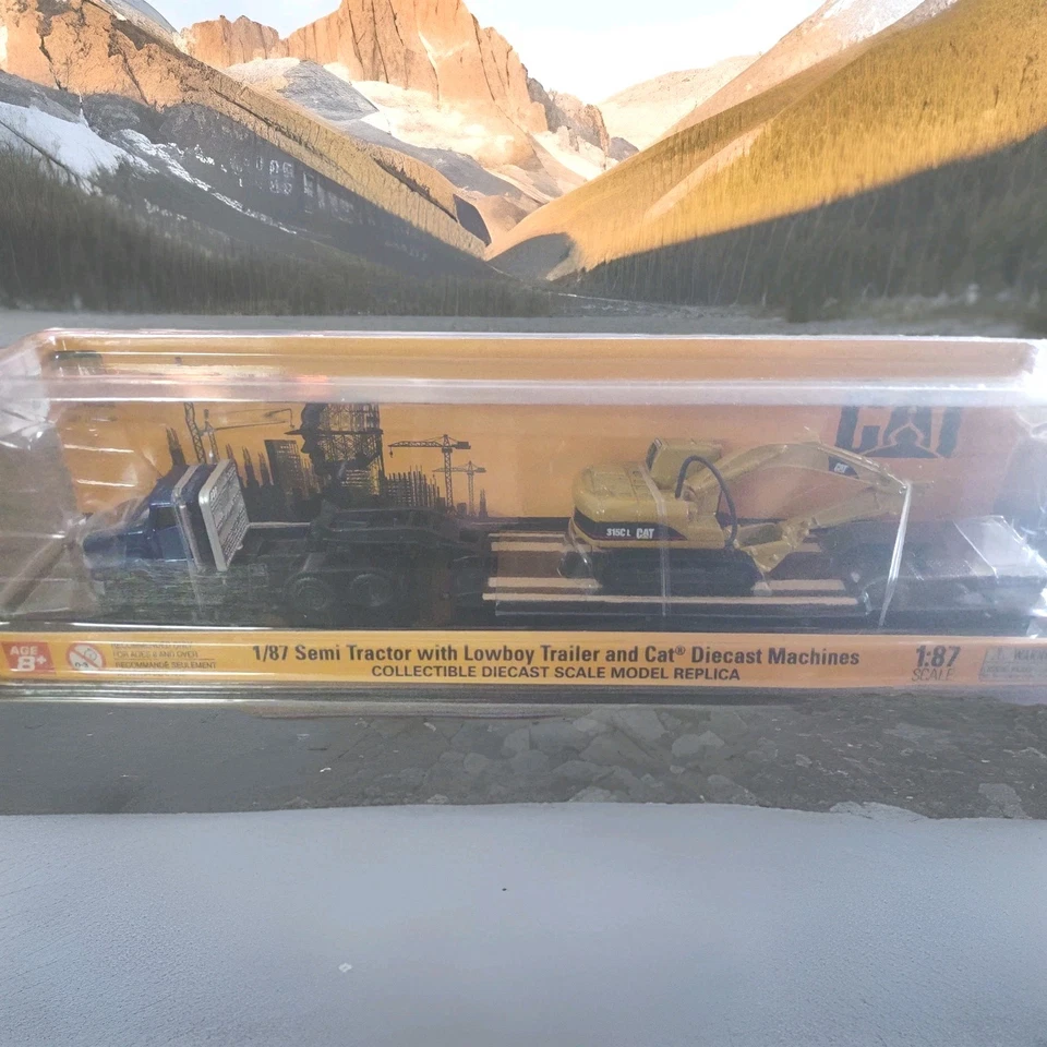 Remolque Lowboy semi tractor gato Navidad 1/87 315 C hidroexcavadora fundido a presión  Foto 1 de 4