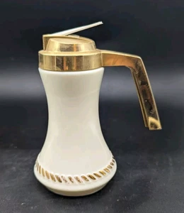 Vintage MCM Wheaton Custard Glass Syrup Pitcher Gold Lid and Gold Trim  - Picture 1 of 9