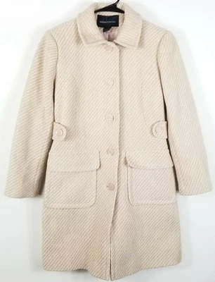 Abrigo Moda International Mujer Marfil Rosa Mezcla Lana Cuello Guisante Talla 2 Foto 1 de 4